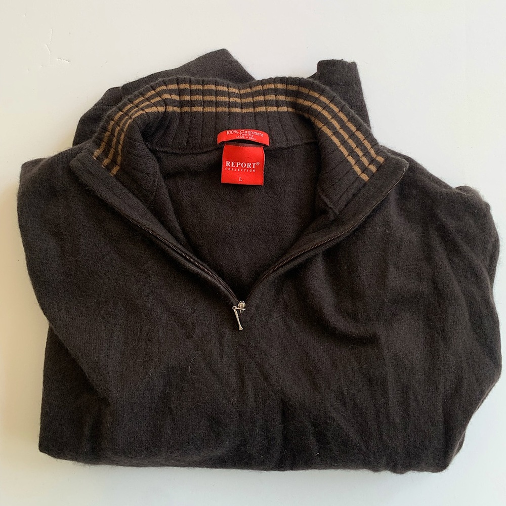 100% Cashmere, dark brown, quarter zip sweater